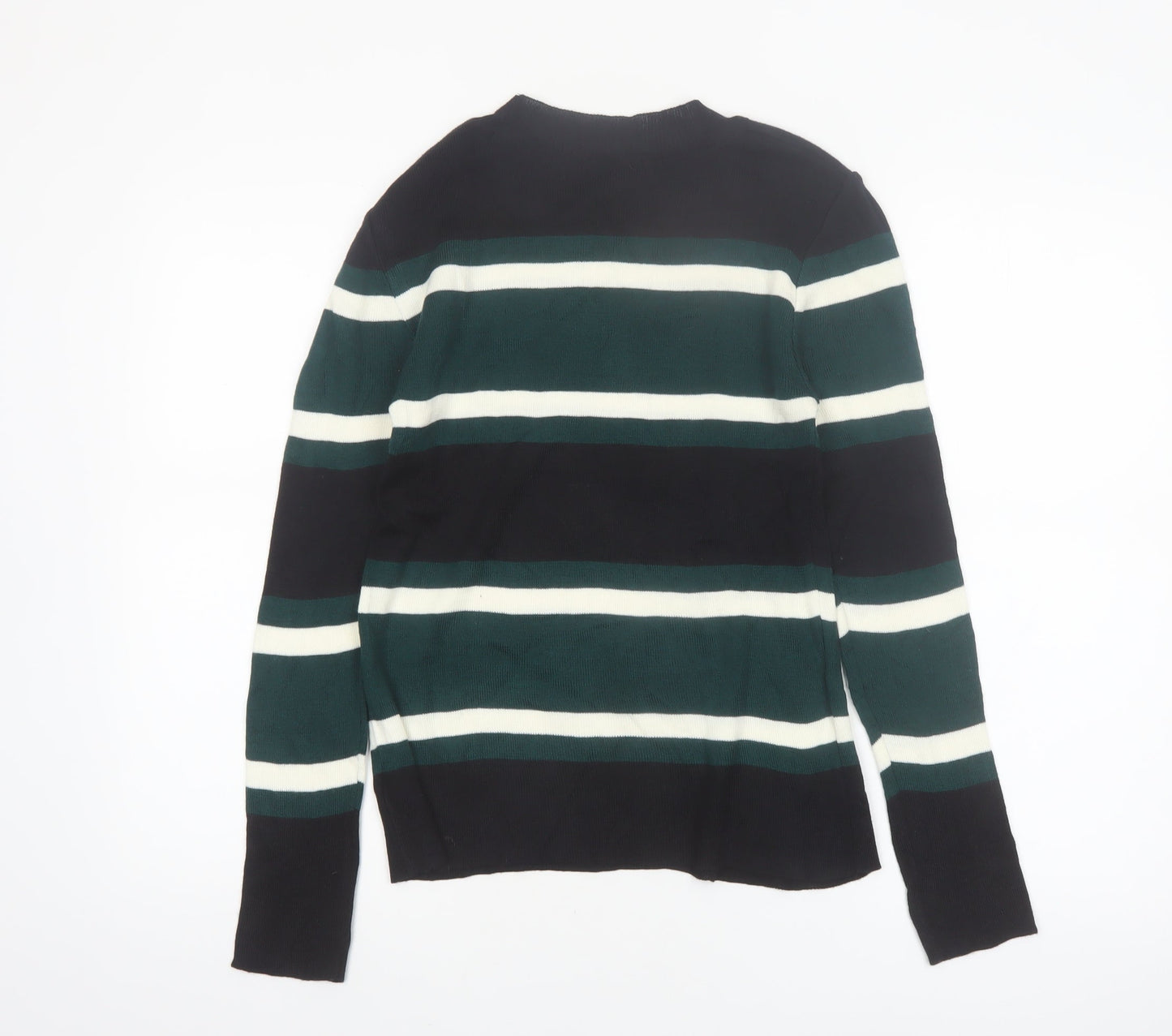SPAO Women Green Striped Knit Crew Neck Pullover Jumper Size 10