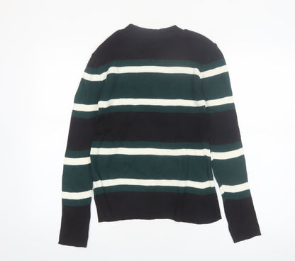 SPAO Women Green Striped Knit Crew Neck Pullover Jumper Size 10