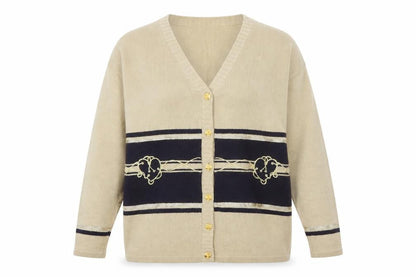 Bellina Womens Beige Cotton V-Neck Button Cardigan M