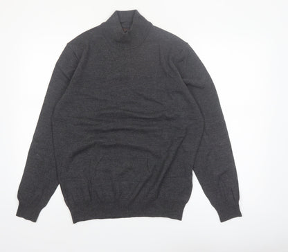 Black Brown 1826 Men's Grey Merino Wool Roll Neck Jumper M
