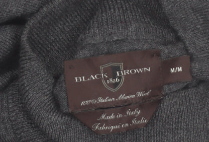Black Brown 1826 Men's Grey Merino Wool Roll Neck Jumper M