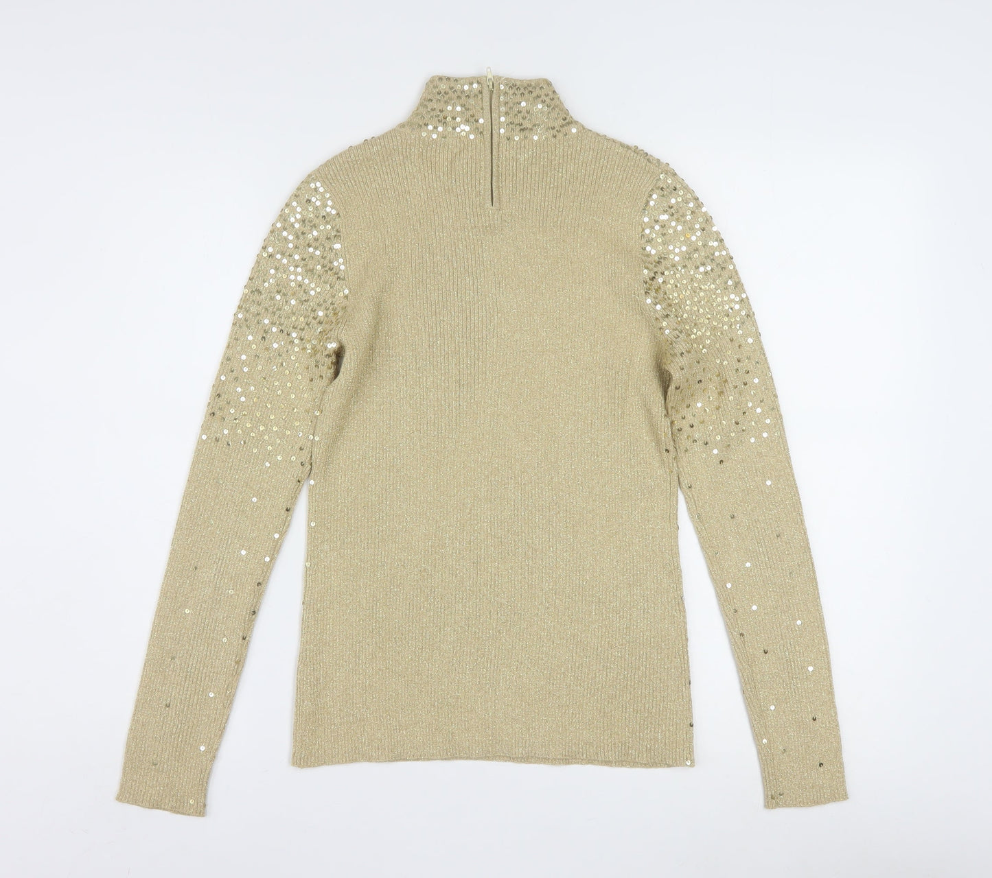 Once1Again Womens Beige Sequin Mock Neck Knit Jumper M
