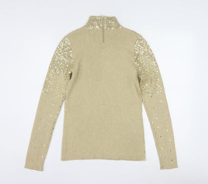 Once1Again Womens Beige Sequin Mock Neck Knit Jumper M