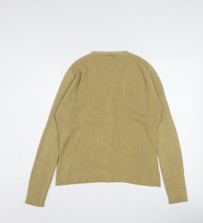 Beechers Brook Women Gold Knit V-Neck Cardigan M Acrylic Metallic