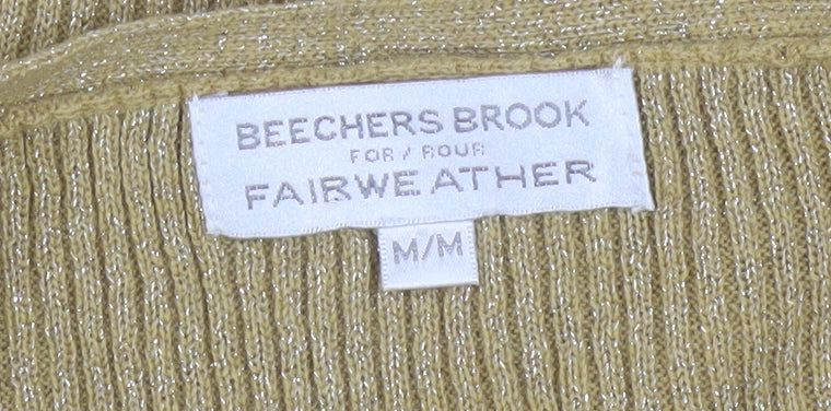 Beechers Brook Women Gold Knit V-Neck Cardigan M Acrylic Metallic