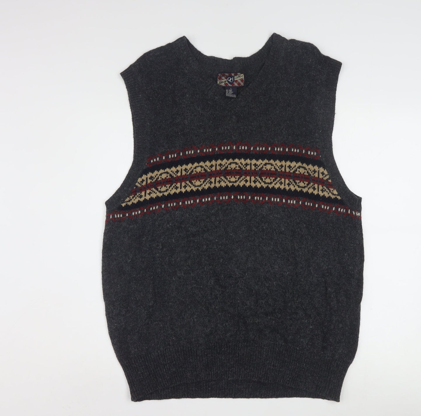 OCI Quality Clothing Men’s Grey Fair Isle Wool Knit Sleeveless Vest L