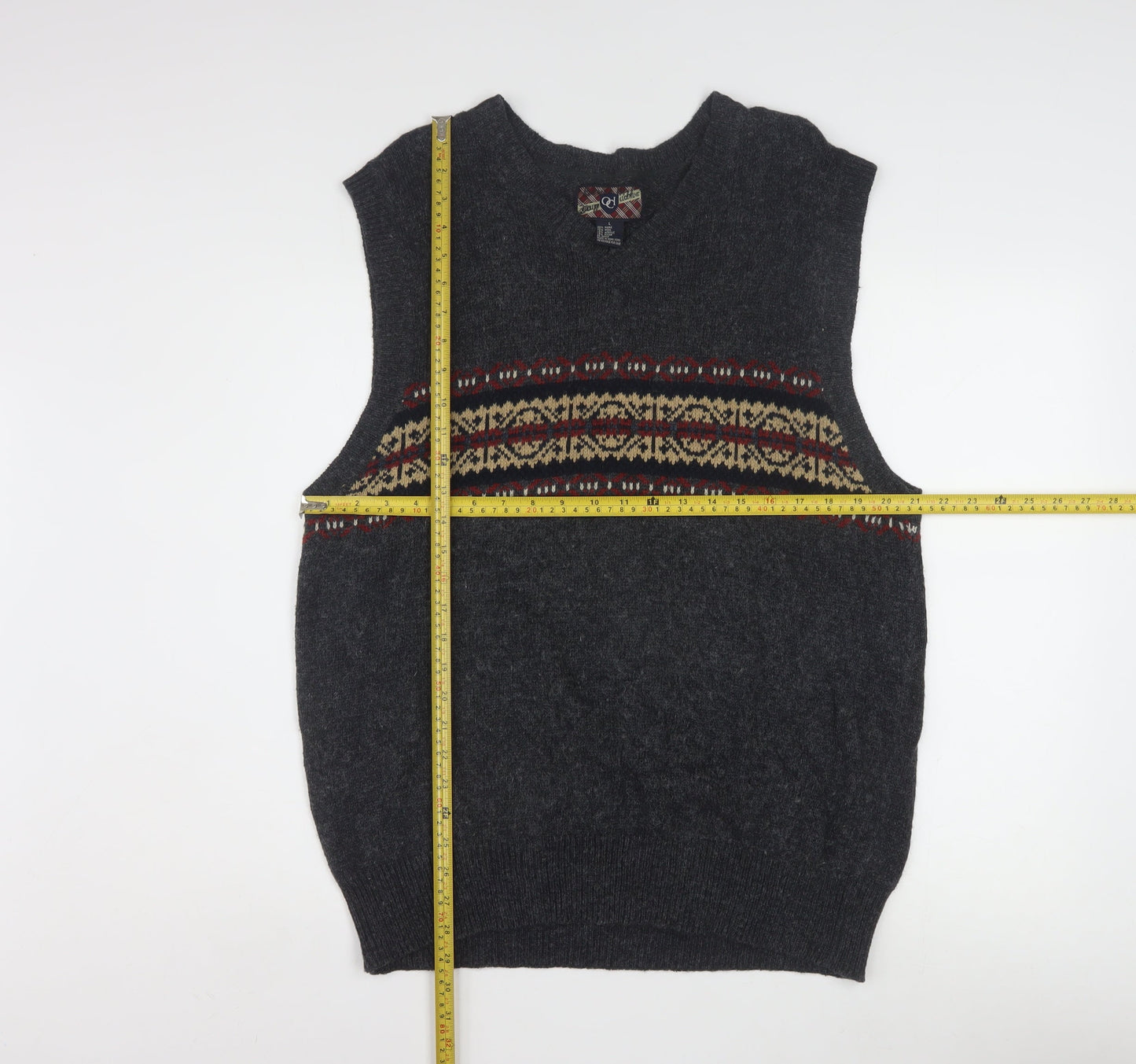 OCI Quality Clothing Men’s Grey Fair Isle Wool Knit Sleeveless Vest L