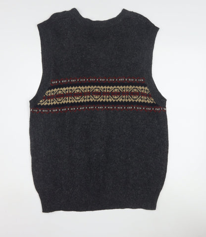 OCI Quality Clothing Men’s Grey Fair Isle Wool Knit Sleeveless Vest L