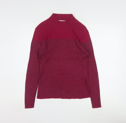 Petite Sophisticate Women Red Striped Mock Neck Knit Jumper S Petite