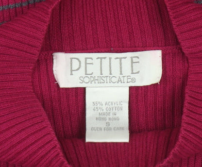 Petite Sophisticate Women Red Striped Mock Neck Knit Jumper S Petite