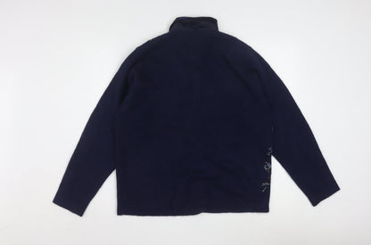Talbots Womens Blue Wool Angora Embroidered Collared Cardigan L