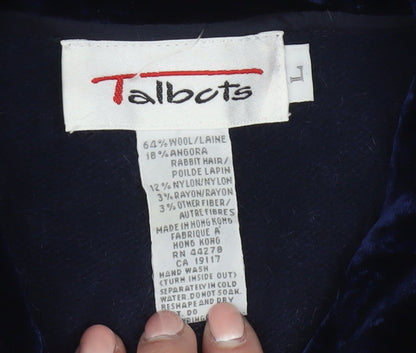 Talbots Womens Blue Wool Angora Embroidered Collared Cardigan L