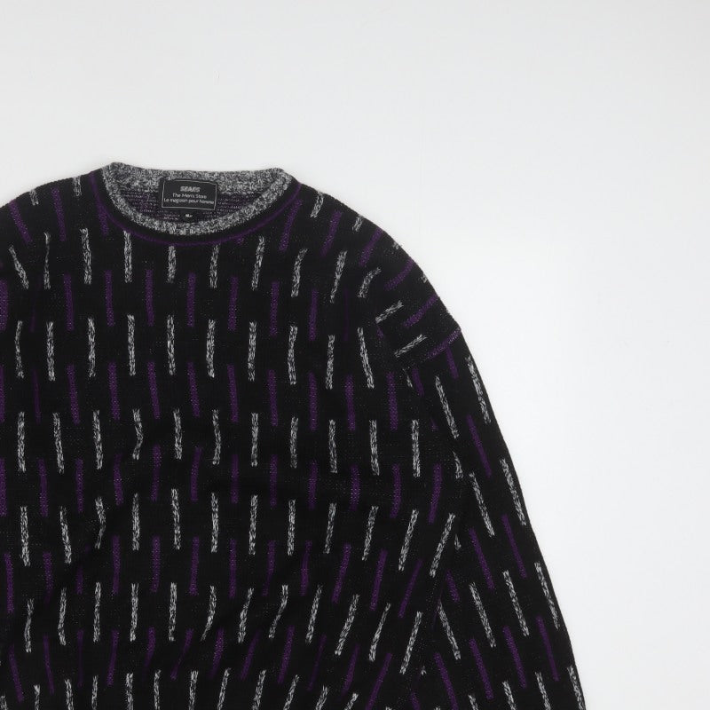 Sears Men’s Black Purple Geometric Knit Pullover Jumper M