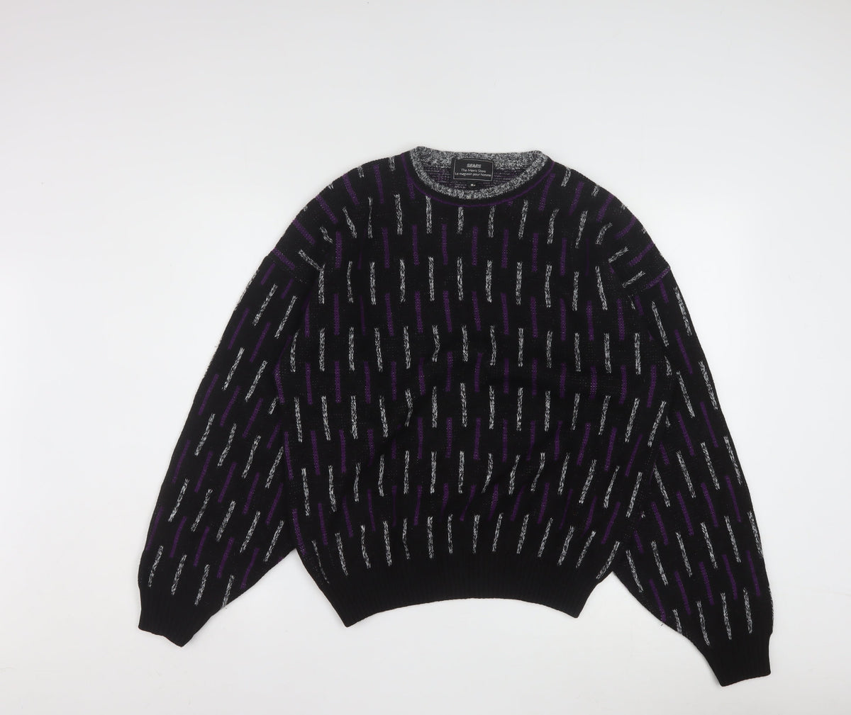 Sears Men’s Black Purple Geometric Knit Pullover Jumper M