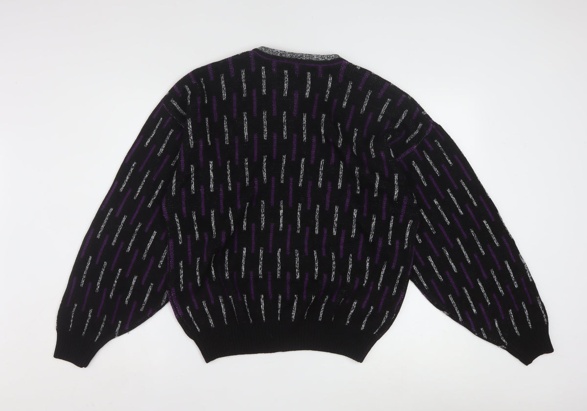 Sears Men’s Black Purple Geometric Knit Pullover Jumper M