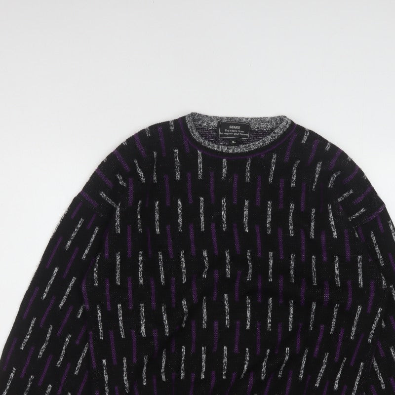 Sears Men’s Black Purple Geometric Knit Pullover Jumper M