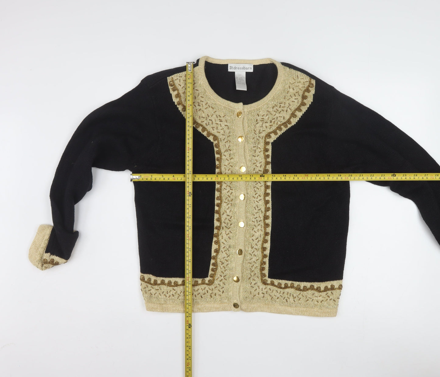 Dressbarn Womens Black L Cardigan Knit Long Sleeve Ramie Cotton
