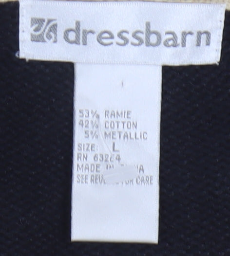 Dressbarn Womens Black L Cardigan Knit Long Sleeve Ramie Cotton