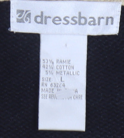 Dressbarn Womens Black L Cardigan Knit Long Sleeve Ramie Cotton