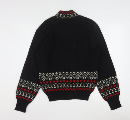 Jersild Women's Black Fair Isle Wool V-Neck Jumper Size M