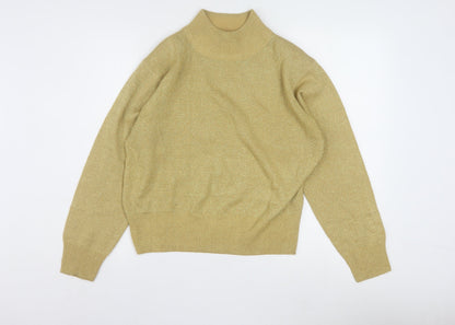 Dressbarn Women’s Gold L Mock Neck Metallic Knit Pullover Jumper