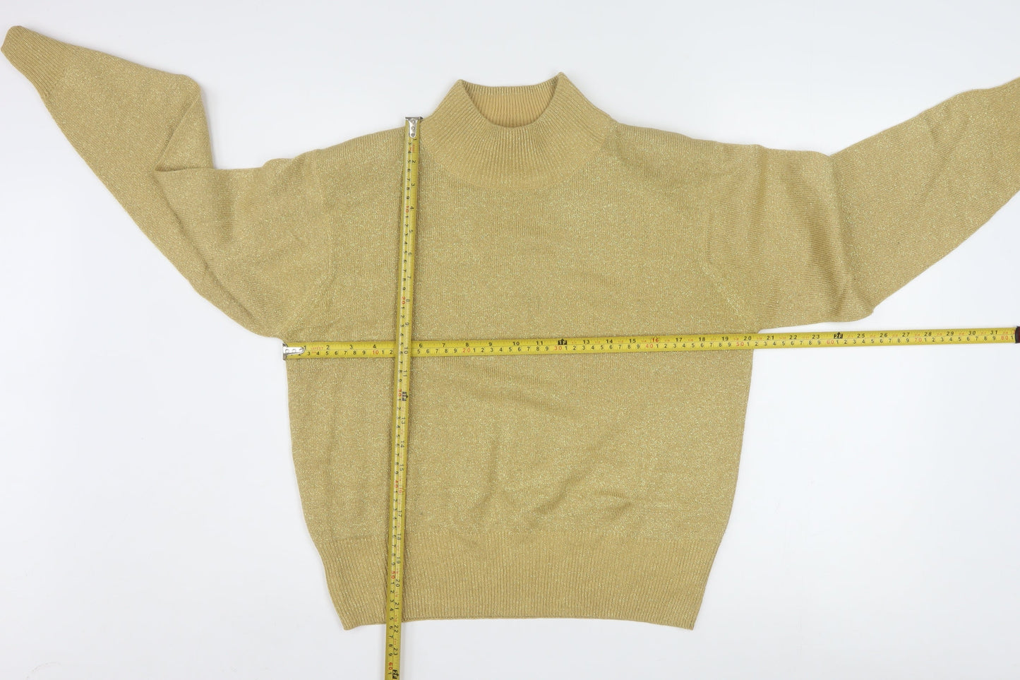 Dressbarn Women’s Gold L Mock Neck Metallic Knit Pullover Jumper