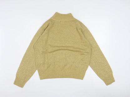 Dressbarn Women’s Gold L Mock Neck Metallic Knit Pullover Jumper