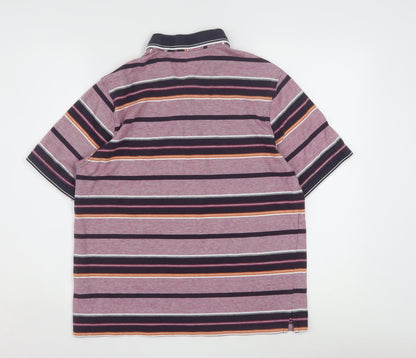 Lincoln Men's Multicoloured Striped Cotton Polo Shirt Size M