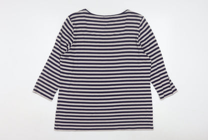 Jaeger Women’s Blue Striped 3/4 Sleeve Viscose Jersey T-Shirt XL