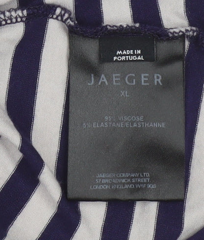Jaeger Women’s Blue Striped 3/4 Sleeve Viscose Jersey T-Shirt XL