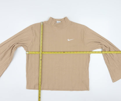 Nike Women’s Beige Ribbed Mock Neck Long Sleeve Top Size M