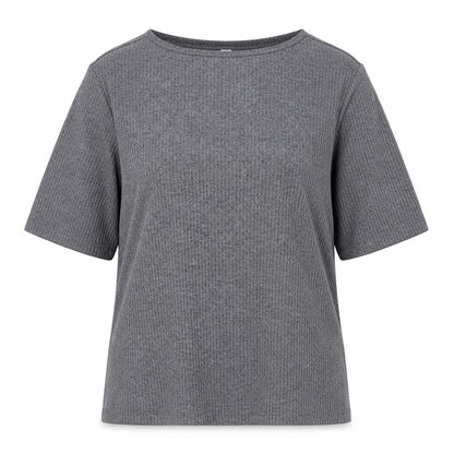 Uniqlo Women Grey Basic Boat Neck Short Sleeve T-Shirt L