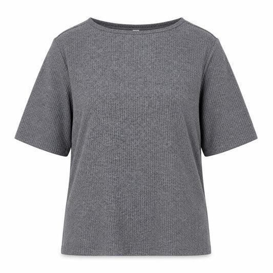 Uniqlo Women Grey Basic Boat Neck Short Sleeve T-Shirt L