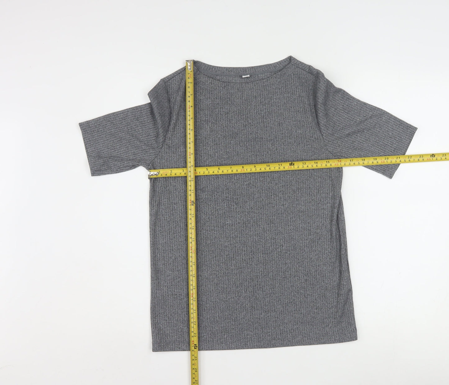 Uniqlo Women Grey Basic Boat Neck Short Sleeve T-Shirt L
