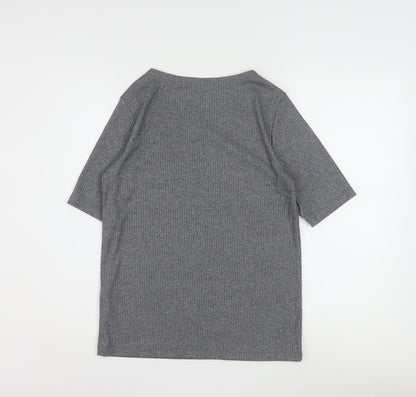 Uniqlo Women Grey Basic Boat Neck Short Sleeve T-Shirt L