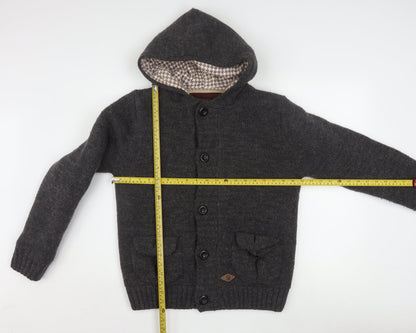 Superior Vintage Men's Grey Hooded Button Cardigan Jumper M