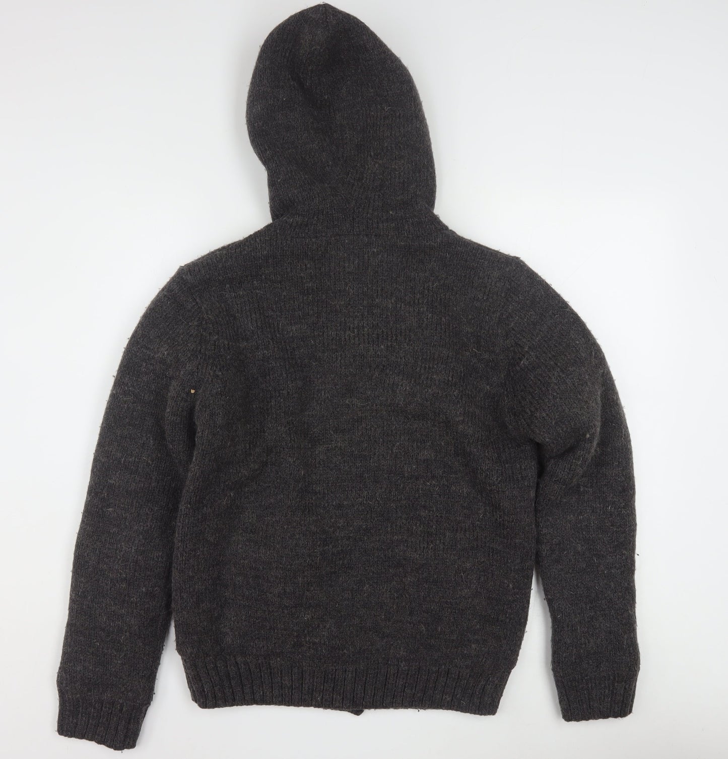 Superior Vintage Men's Grey Hooded Button Cardigan Jumper M
