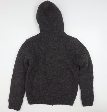 Superior Vintage Men's Grey Hooded Button Cardigan Jumper M