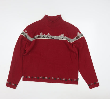 Woolrich Womens Red Mock Neck Christmas Fair Isle Wool Jumper M