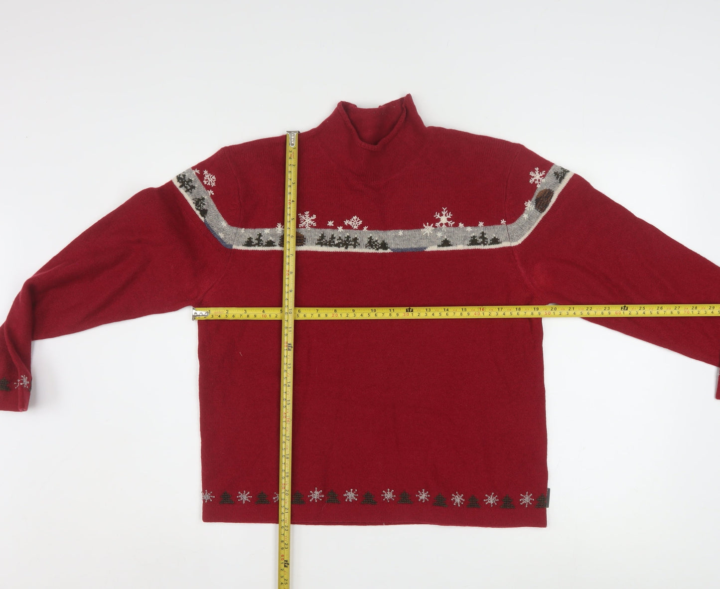 Woolrich Womens Red Mock Neck Christmas Fair Isle Wool Jumper M