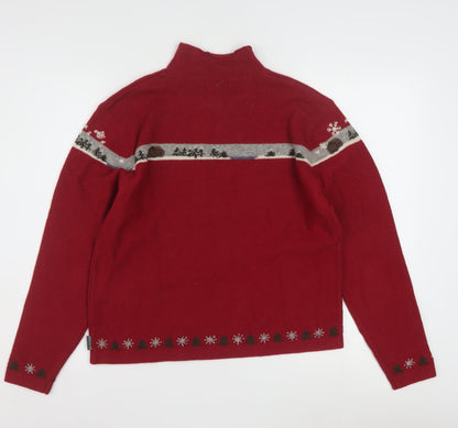 Woolrich Womens Red Mock Neck Christmas Fair Isle Wool Jumper M