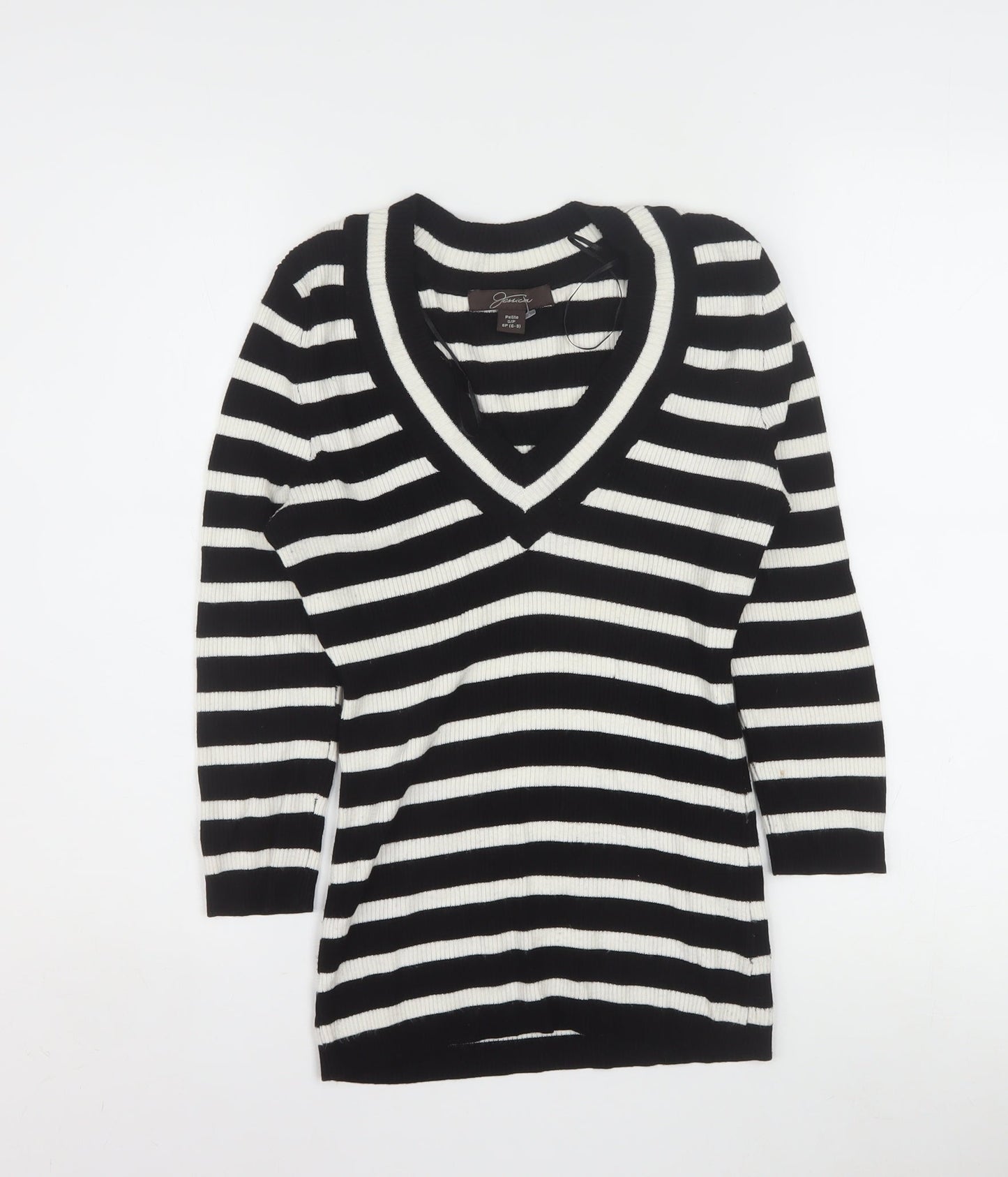 Jessica Women’s Black Stripe V-Neck Petite Jumper Size 8