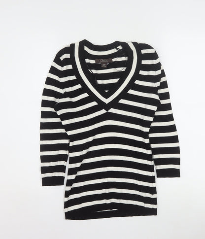 Jessica Women’s Black Stripe V-Neck Petite Jumper Size 8