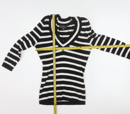 Jessica Women’s Black Stripe V-Neck Petite Jumper Size 8