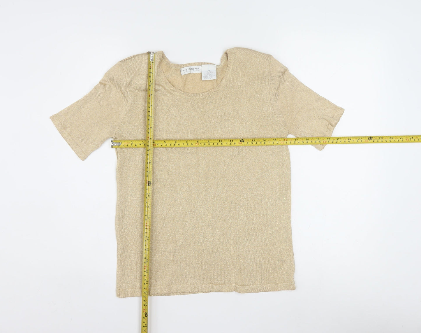 Liz Claiborne Women’s Beige Metallic Rayon Short Sleeve T-Shirt M