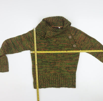 Mr Greence Women's Green Chunky Knit Cowl Neck Jumper M