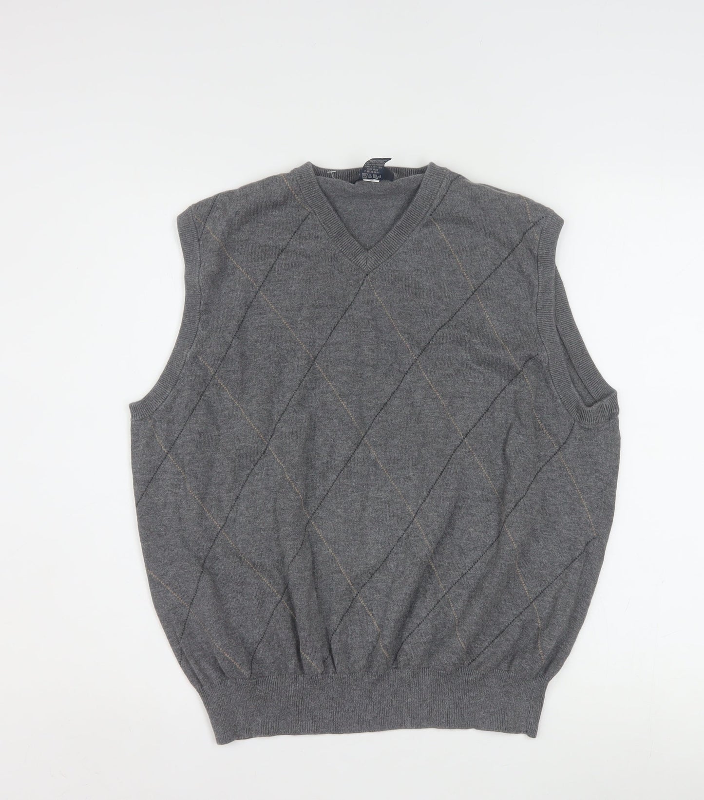 Dockers Men's Grey Argyle V-Neck Cotton Sleeveless Vest L