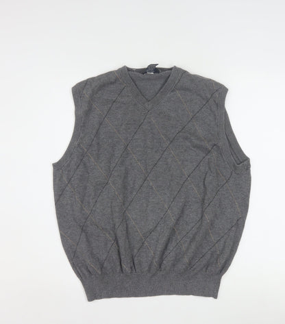 Dockers Men's Grey Argyle V-Neck Cotton Sleeveless Vest L