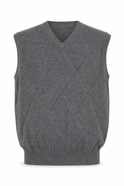 Dockers Men's Grey Argyle V-Neck Cotton Sleeveless Vest L