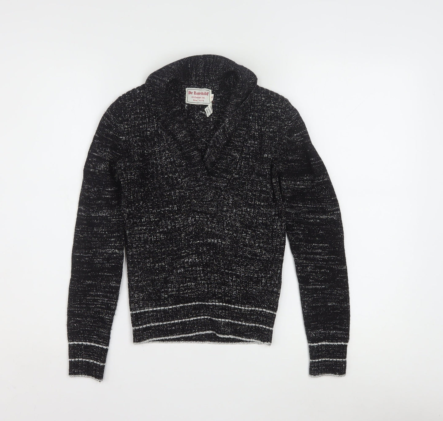 De Rotchild Womens Black V-Neck Knit Pullover Jumper Size S